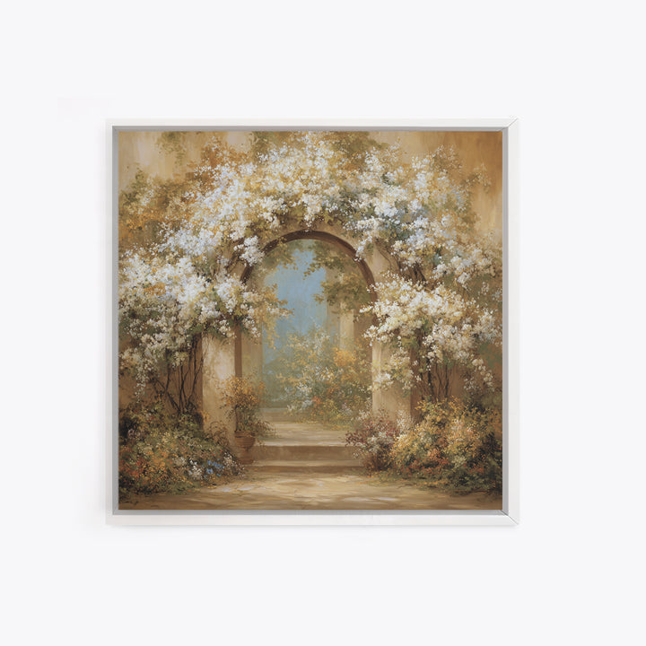 Romantic Garden Arch Covered Framed Canvas Print, Wedding Art, Beach Wedding, Living Room Decor, Romance, Modern Decor, WED-1x1-34