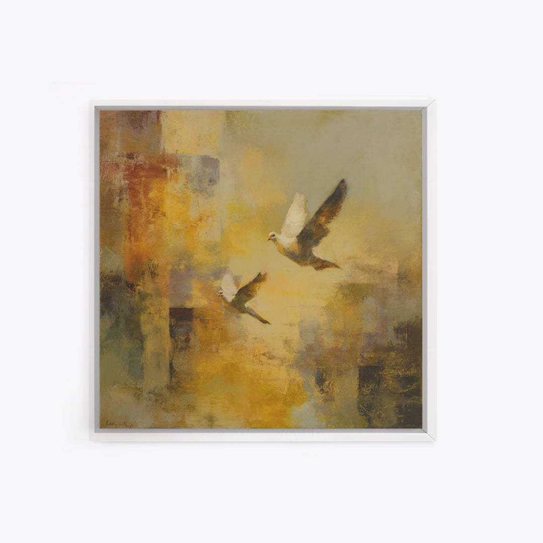 Doves Flying Through Soft Golden Light Canvas Print, Wedding Art, Jewish Art, Living Room Decor, Romance, Personalized Wedding, WED-1x1-35