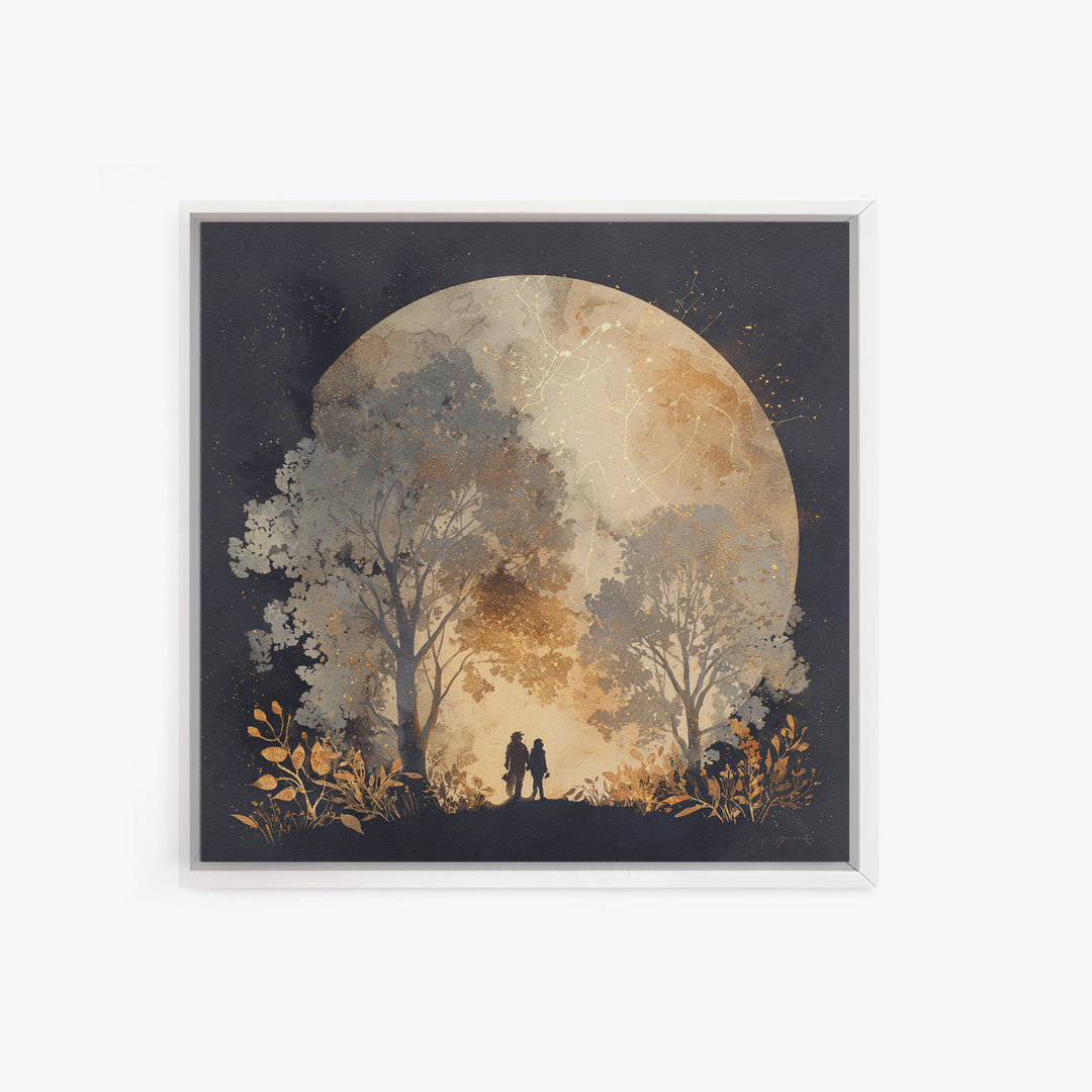 Couple Silhouette Beneath Moonlit Trees Canvas Print, Wedding Art, Beach Wedding, Living Room Decor, Fine Art, Romance, WED-1x1-5