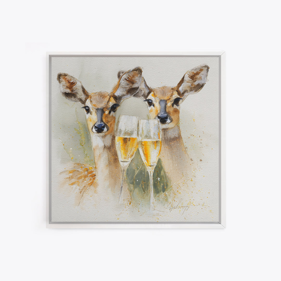 Champagne Glasses with Delicate Sparkle Canvas Print, Wedding Art, Bride and Groom, Living Room Decor, Oil Painting, Romance, WED-1x1-54