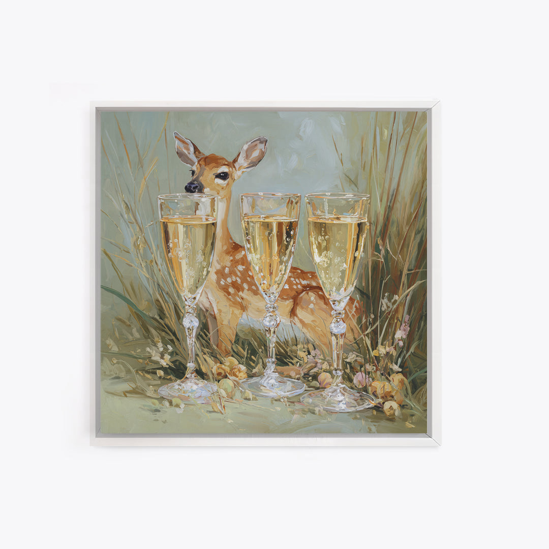 Champagne Glasses with Delicate Sparkle Framed Canvas Print, Wedding Art, Jewish Art, Living Room Decor, Watercolor Art, WED-1x1-6