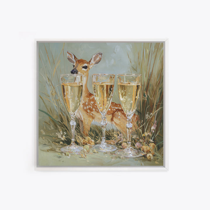 Champagne Glasses with Delicate Sparkle Framed Canvas Print, Wedding Art, Jewish Art, Living Room Decor, Watercolor Art, WED-1x1-6