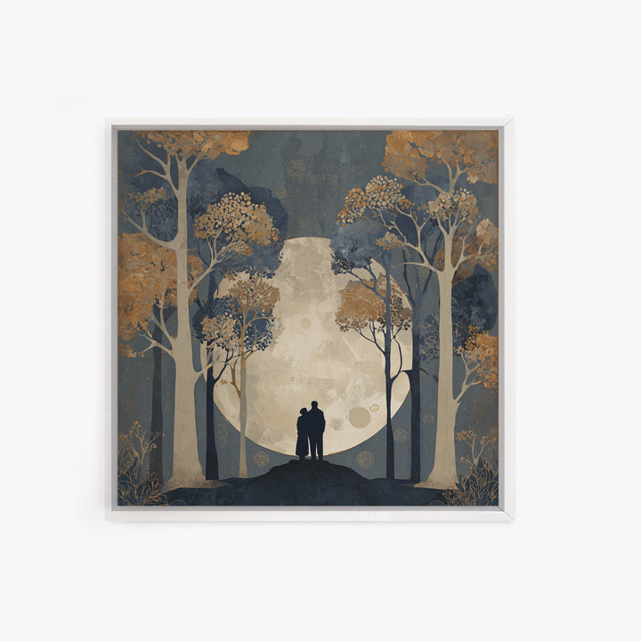 Couple Silhouette Beneath Moonlit Trees Canvas Print, Wedding Art, Neutral Decor, Living Room Decor, Fine Art, Romance, WED-1x1-77