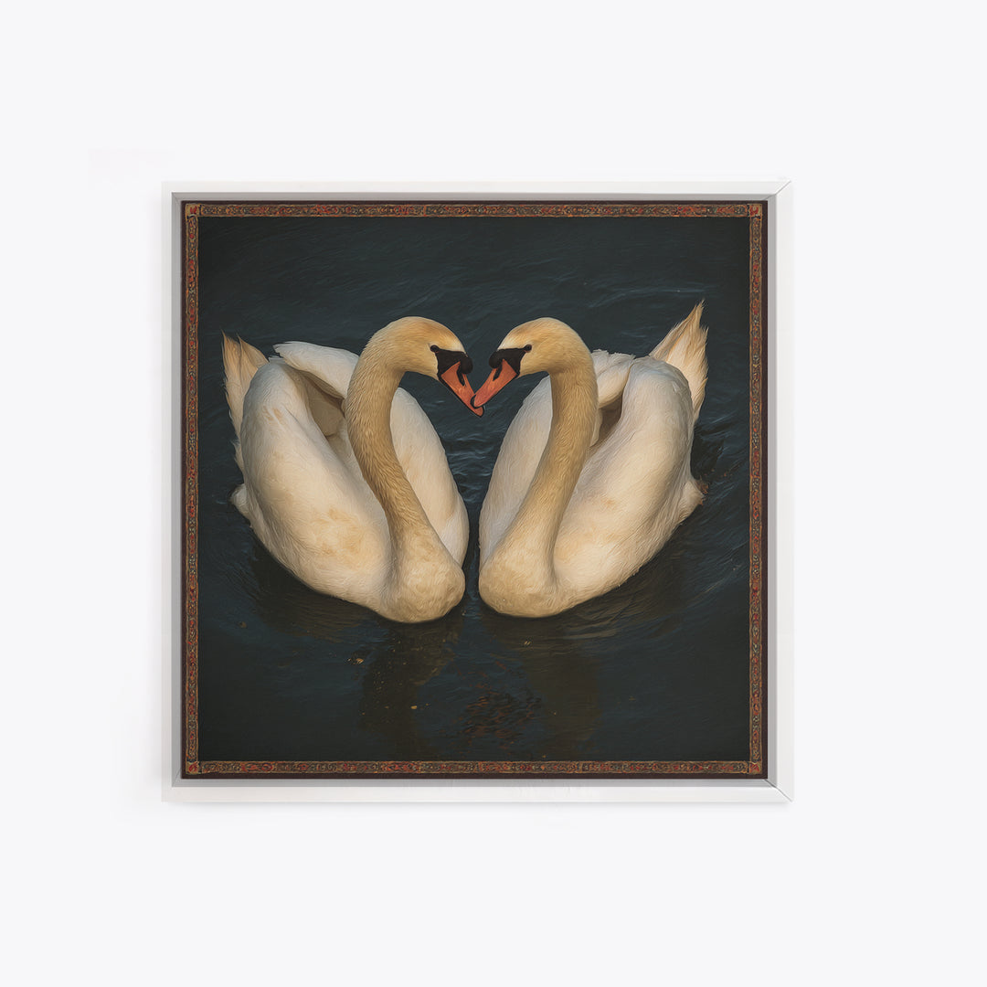 Two Swans Forming a Heart on Dark Canvas Print, Wedding Art, Gallery Decor, Living Room Decor, Fine Art, Romance, WED-1x1-98