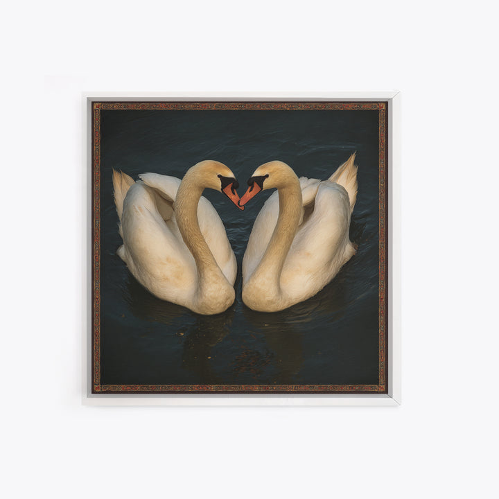 Two Swans Forming a Heart on Dark Canvas Print, Wedding Art, Gallery Decor, Living Room Decor, Fine Art, Romance, WED-1x1-98