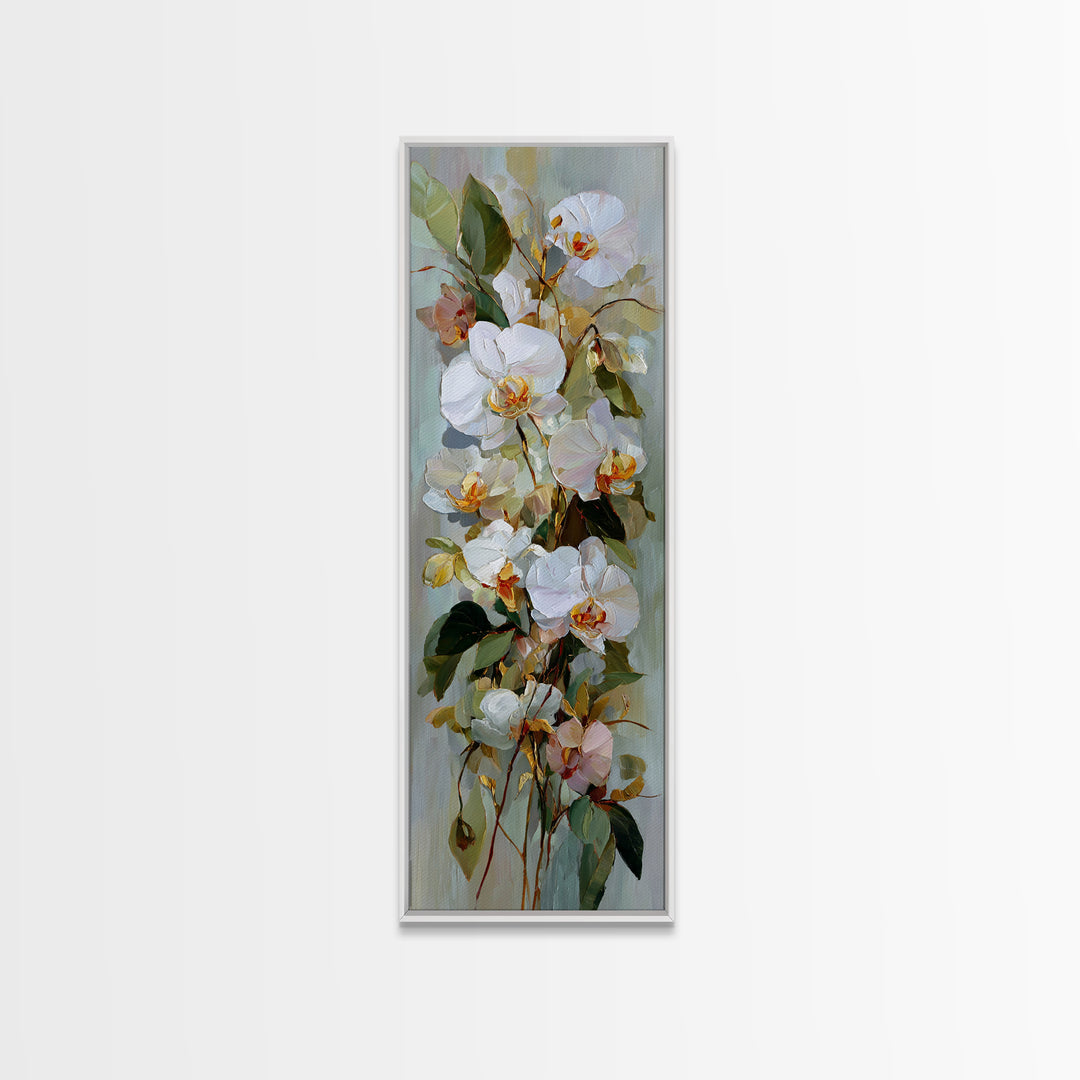 White Orchid and Gold Ribbon Composition Canvas Print, Wedding Art, Personalized Wedding, Living Room Decor, Oil Painting, WED-1x3-12