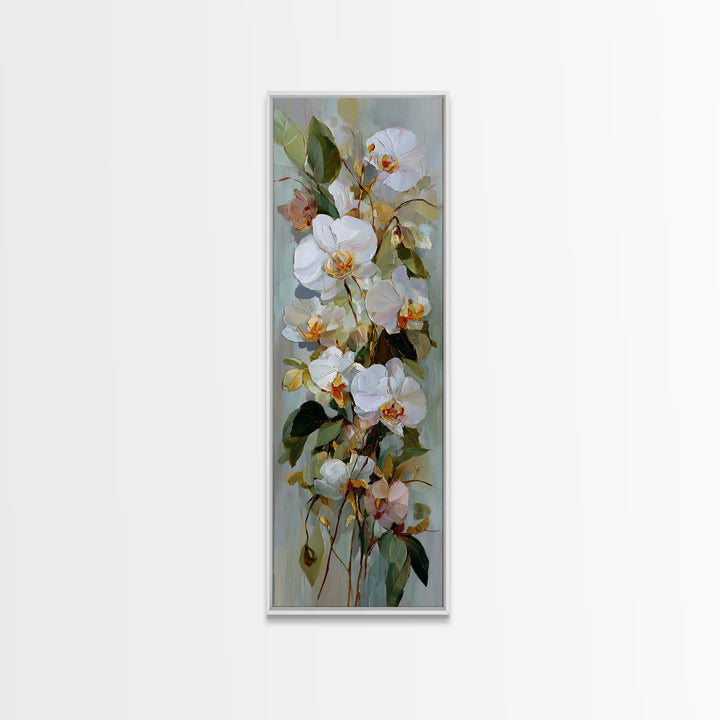 White Orchid and Gold Ribbon Composition Canvas Print, Wedding Art, Personalized Wedding, Living Room Decor, Oil Painting, WED-1x3-12