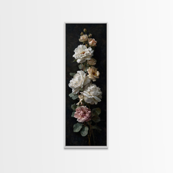 Romantic Bouquet of White Roses and Peonies Canvas Print, Wedding Art, Personalized Wedding, Living Room Decor, Romance, WED-1x3-13