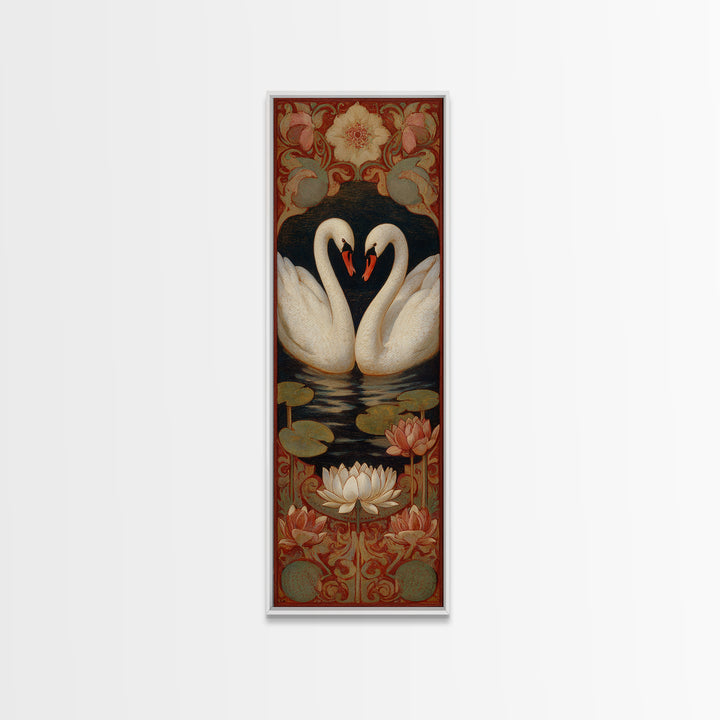 Two Swans Forming a Heart on Dark Canvas Print, Wedding Art, Bride and Groom, Living Room Decor, Romance, Neutral Decor, WED-1x3-14