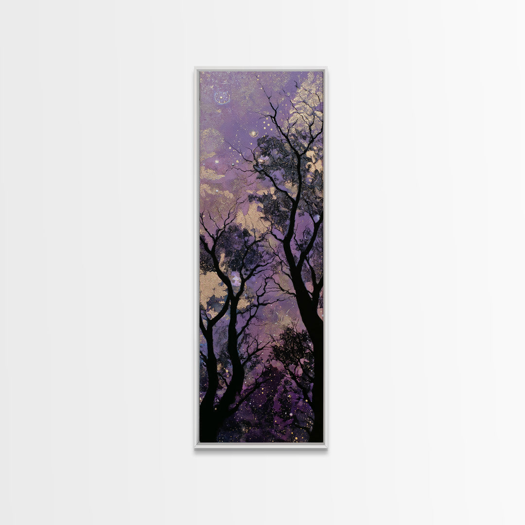 Couple Silhouette Beneath Moonlit Trees Canvas Print, Wedding Art, Neutral Decor, Living Room Decor, Fine Art, Romance, WED-1x3-17