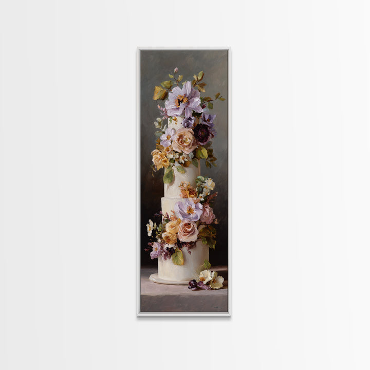 Wedding Cake with Flowers in Painterly Style Canvas Print, Wedding Art, Rustic Wedding, Living Room Decor, Watercolor Art, WED-1x3-2