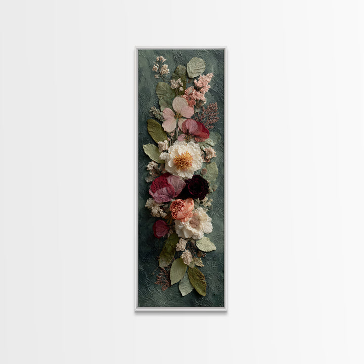 Pressed Flowers from a Wedding Bouquet Framed Canvas Print, Wedding Art, Wedding Stationery, Living Room Decor, Romance, WED-1x3-20