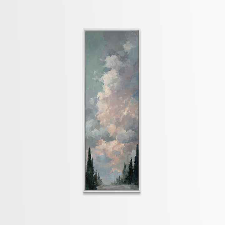 Blush Cloudscape with Dreamy Atmosphere Framed Canvas Print, Wedding Art, Living Room Decor, Watercolor Art, Romance, WED-1x3-3