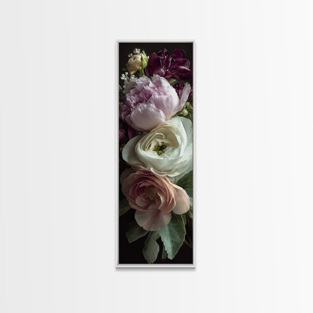 Peony and Ranunculus Bouquet Canvas Print, Wedding Art, Wall Decor, Living Room Decor, Fine Art, Romance, Wedding Gift, WED-1x3-32