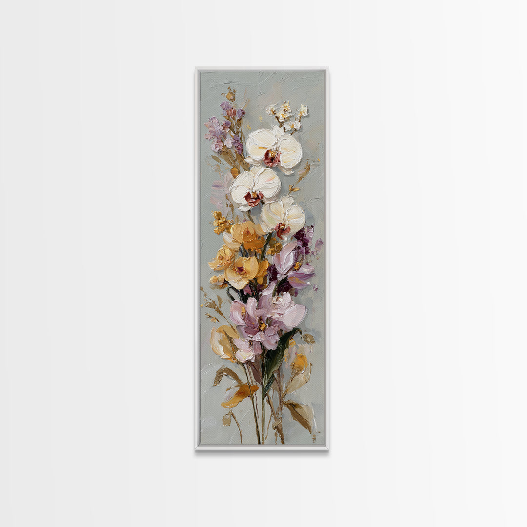 White Orchid and Gold Ribbon Composition Framed Canvas Print, Wedding Art, Neutral Decor, Living Room Decor, Fine Art, Romance, WED-1x3-36