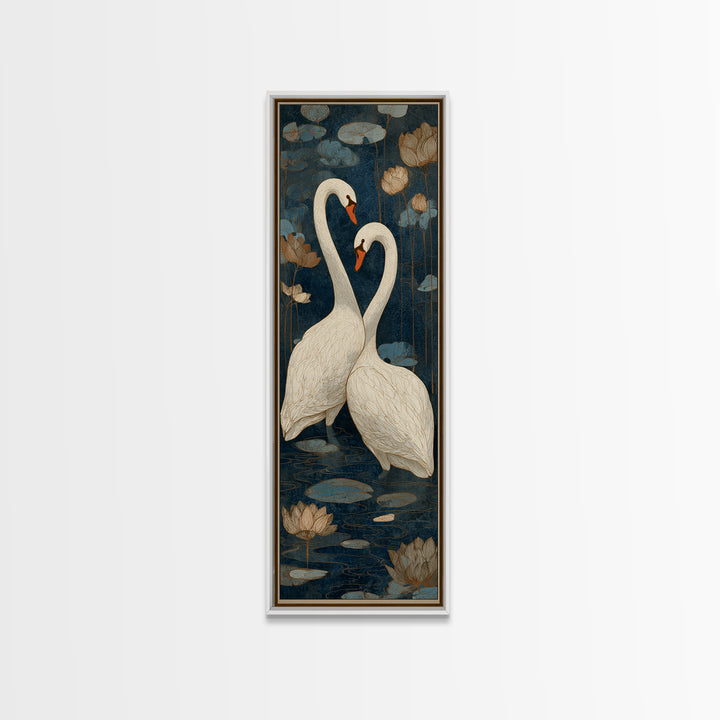Two Swans Forming a Heart on Dark Canvas Print, Wedding Art, Bride and Groom, Living Room Decor, Romance, Neutral Decor, WED-1x3-38