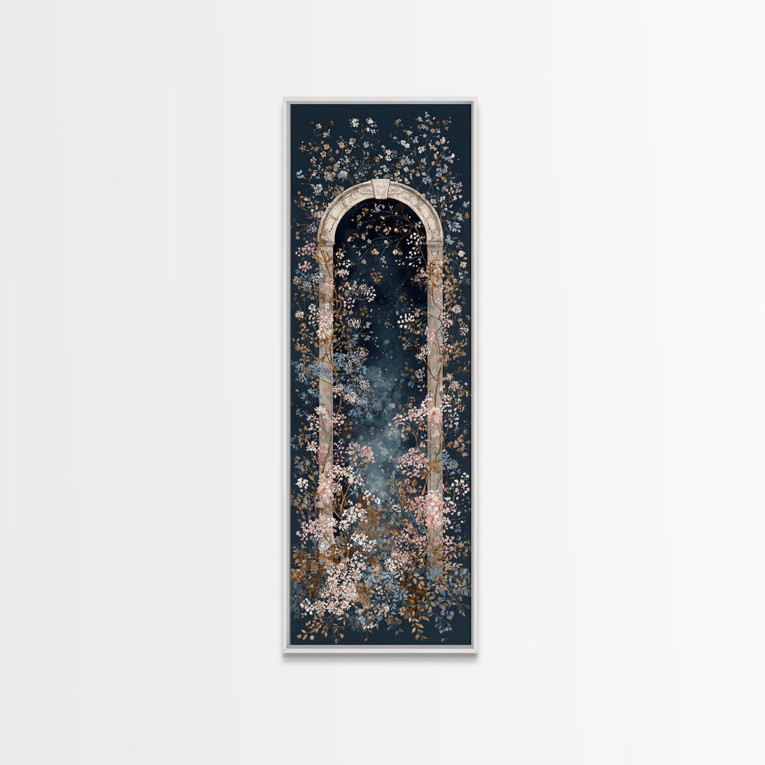 Romantic Garden Arch Covered Framed Canvas Print, Wedding Art, Wedding Reception, Living Room Decor, Watercolor Art, Romance, WED-1x3-46