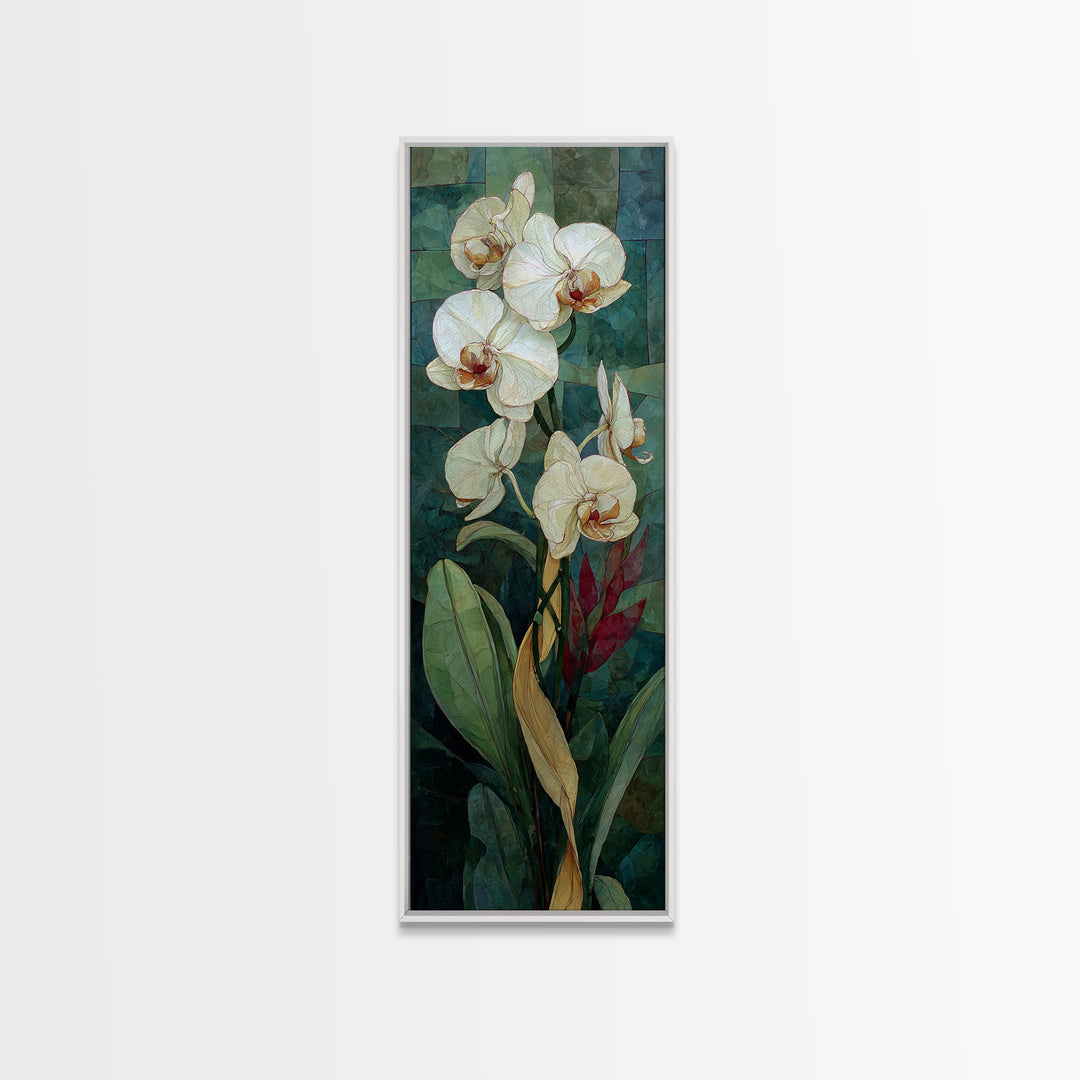 White Orchid and Gold Ribbon Composition Canvas Print, Wedding Art, Luxury Decor, Living Room Decor, Abstract Art, Romance, WED-1x3-60