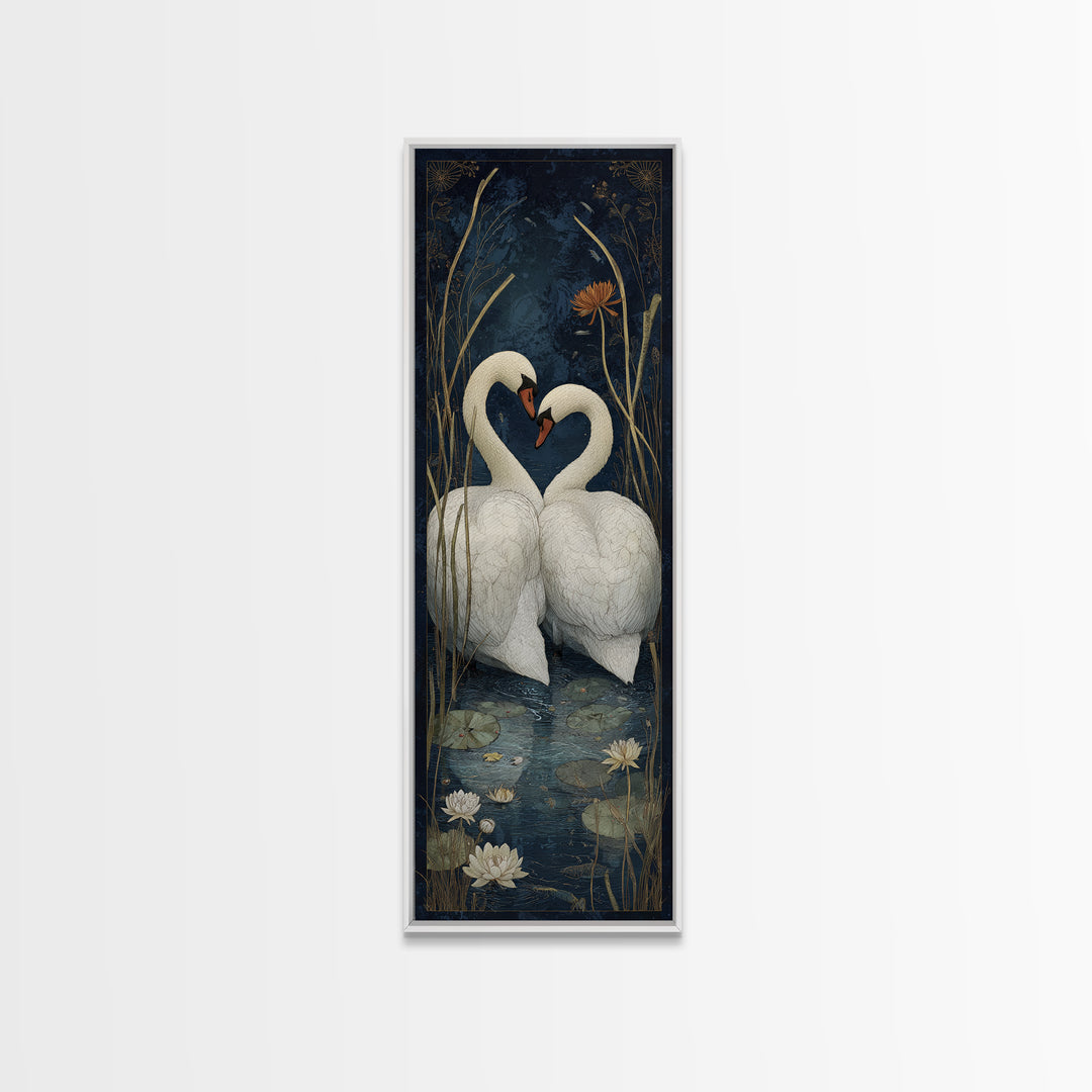 Two Swans Forming a Heart on Dark Framed Canvas Print, Wedding Art, Wedding Painting, Living Room Decor, Fine Art, Romance, WED-1x3-62
