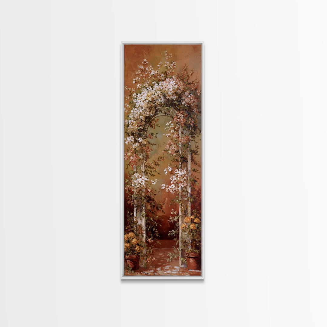 Romantic Garden Arch Covered Framed Canvas Print, Wedding Art, Wedding Reception, Living Room Decor, Watercolor Art, Romance, WED-1x3-70