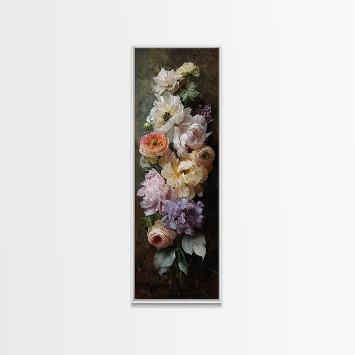 Peony and Ranunculus Bouquet Framed Canvas Print, Wedding Art, Art Print, Living Room Decor, Romance, Downloadable Art, WED-1x3-80