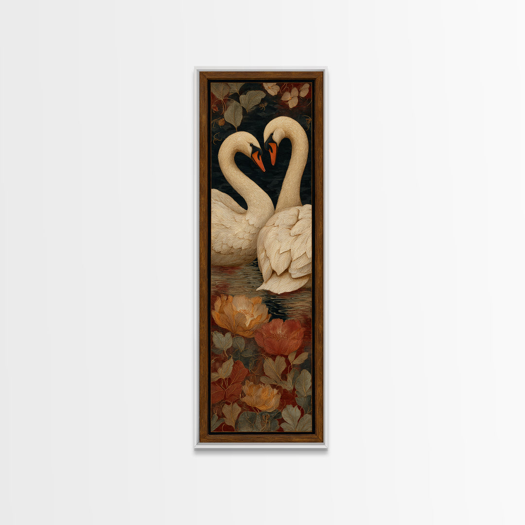 Two Swans Forming a Heart on Dark Canvas Print, Wedding Art, Wall Decor, Living Room Decor, Fine Art, Romance, Wedding Gift, WED-1x3-86