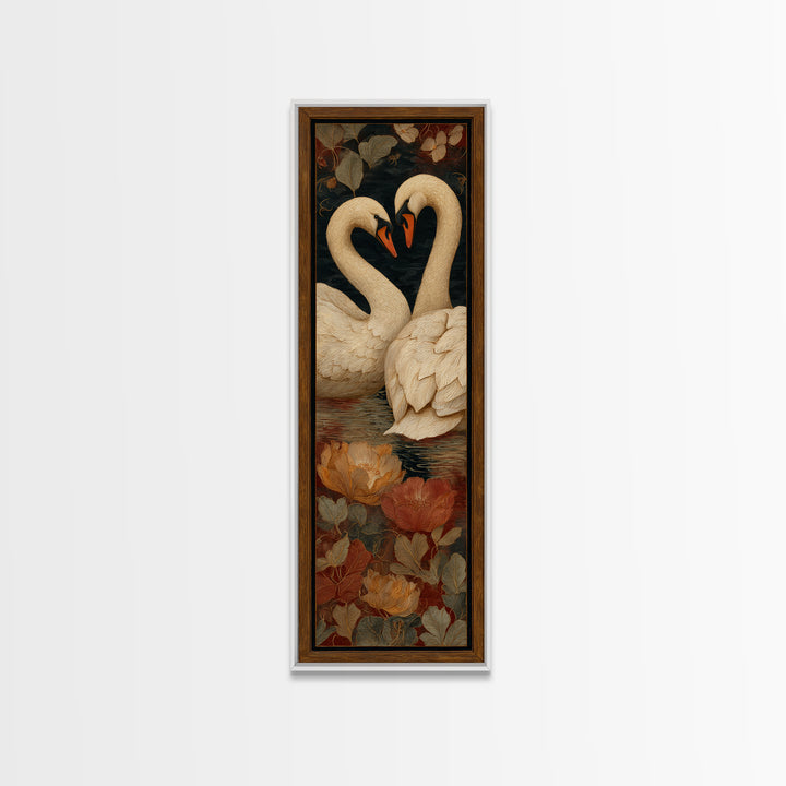 Two Swans Forming a Heart on Dark Canvas Print, Wedding Art, Wall Decor, Living Room Decor, Fine Art, Romance, Wedding Gift, WED-1x3-86