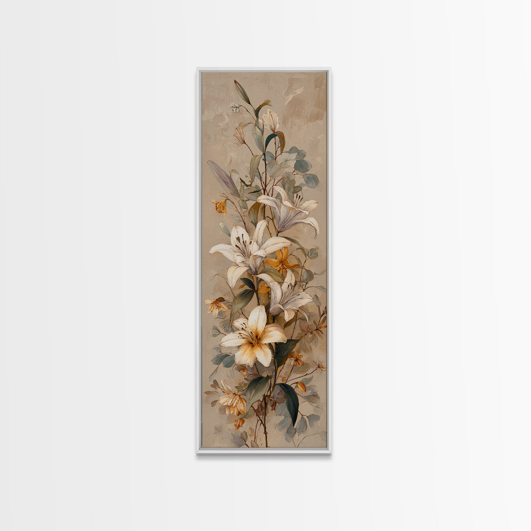 White Lilies and Eucalyptus Arrangement Canvas Print, Wedding Art, Fine Art Print, Living Room Decor, Fine Art, Romance, WED-1x3-93
