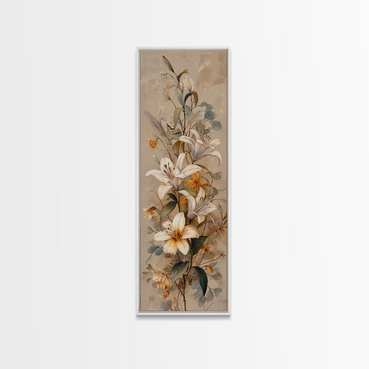 White Lilies and Eucalyptus Arrangement Canvas Print, Wedding Art, Fine Art Print, Living Room Decor, Fine Art, Romance, WED-1x3-93