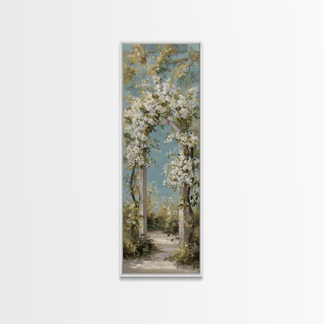 Romantic Garden Arch Covered Canvas Print, Wedding Art, Wedding Poster, Living Room Decor, Watercolor Art, Romance, WED-1x3-94