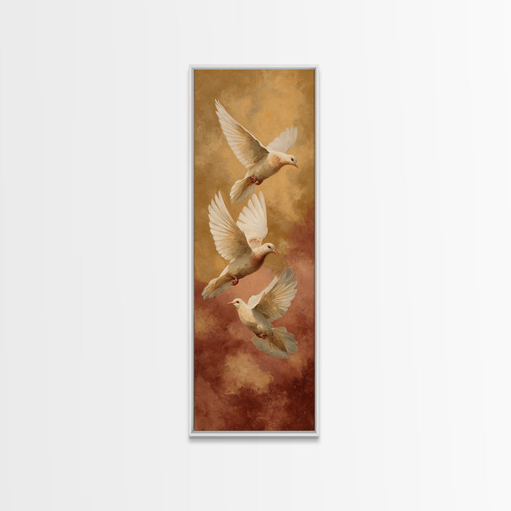Doves Flying Through Soft Golden Light Canvas Print, Wedding Art, Jewish Art, Living Room Decor, Romance, Personalized Wedding, WED-1x3-95