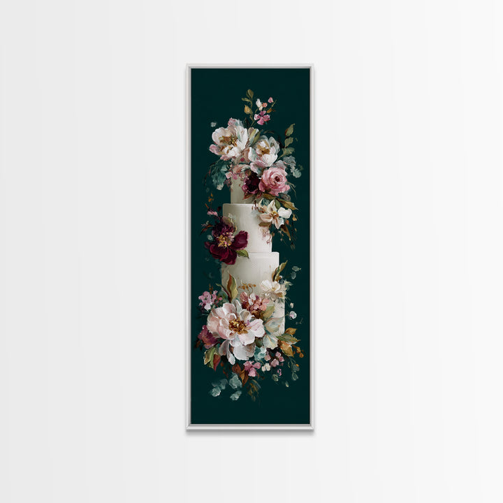 Wedding Cake with Flowers in Painterly Style Canvas Print, Wedding Art, Wedding Stationery, Living Room Decor, Romance, WED-1x3-98