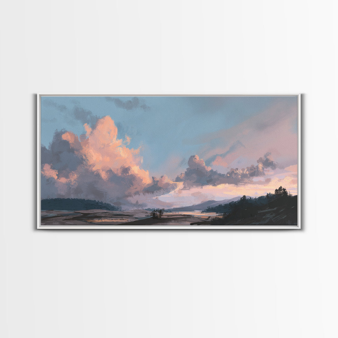 Blush Cloudscape with Dreamy Atmosphere Framed Canvas Print, Wedding Art, Wedding Decoration, Living Room Decor, Romance, WED-2x1-11