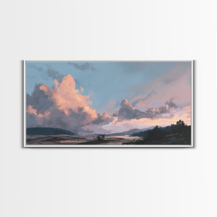 Blush Cloudscape with Dreamy Atmosphere Framed Canvas Print, Wedding Art, Wedding Decoration, Living Room Decor, Romance, WED-2x1-11