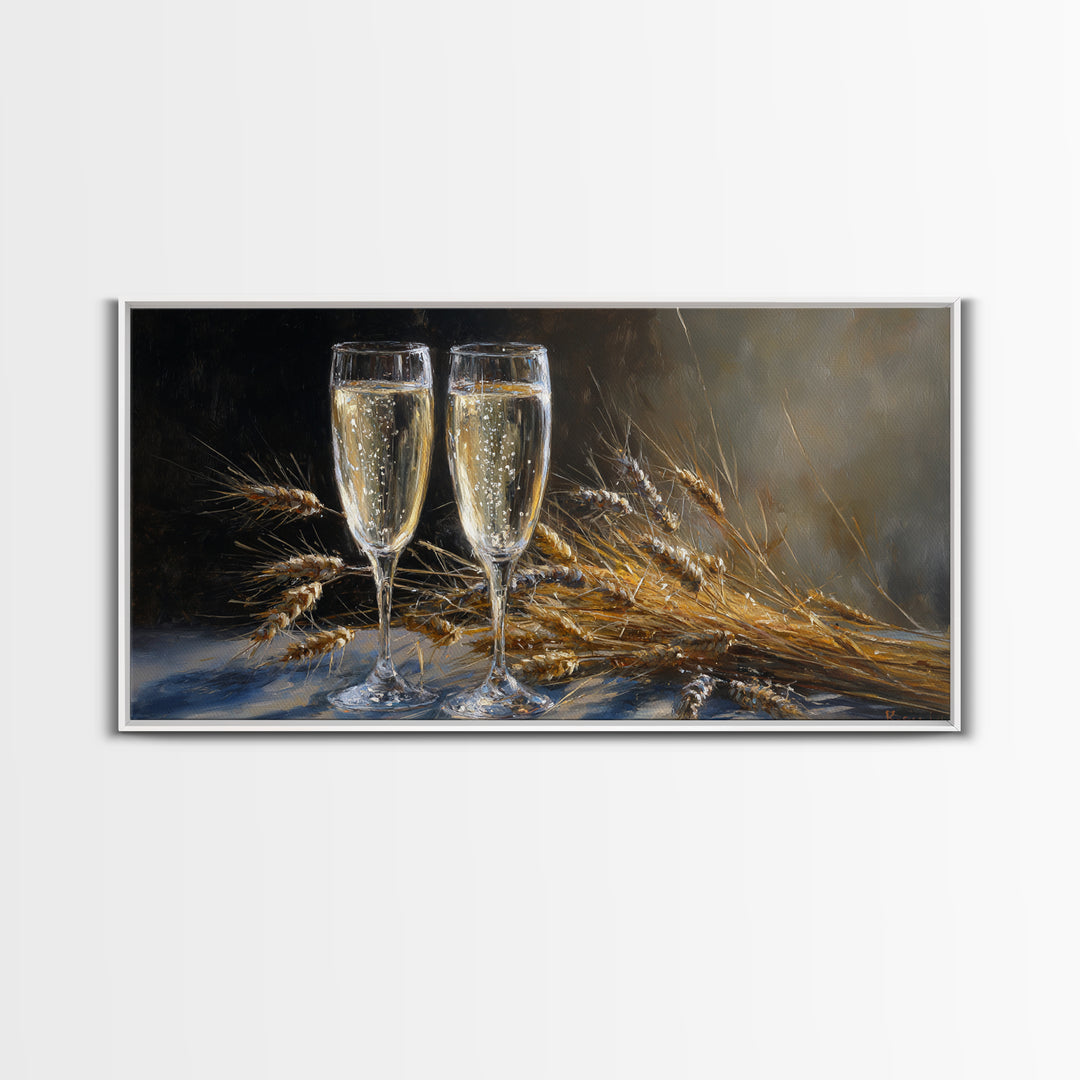 Champagne Glasses with Delicate Sparkle Canvas Print, Wedding Art, Wall Decor, Living Room Decor, Abstract Art, Romance, WED-2x1-2
