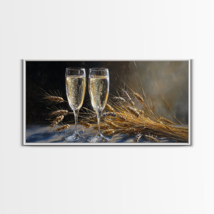 Champagne Glasses with Delicate Sparkle Canvas Print, Wedding Art, Wall Decor, Living Room Decor, Abstract Art, Romance, WED-2x1-2