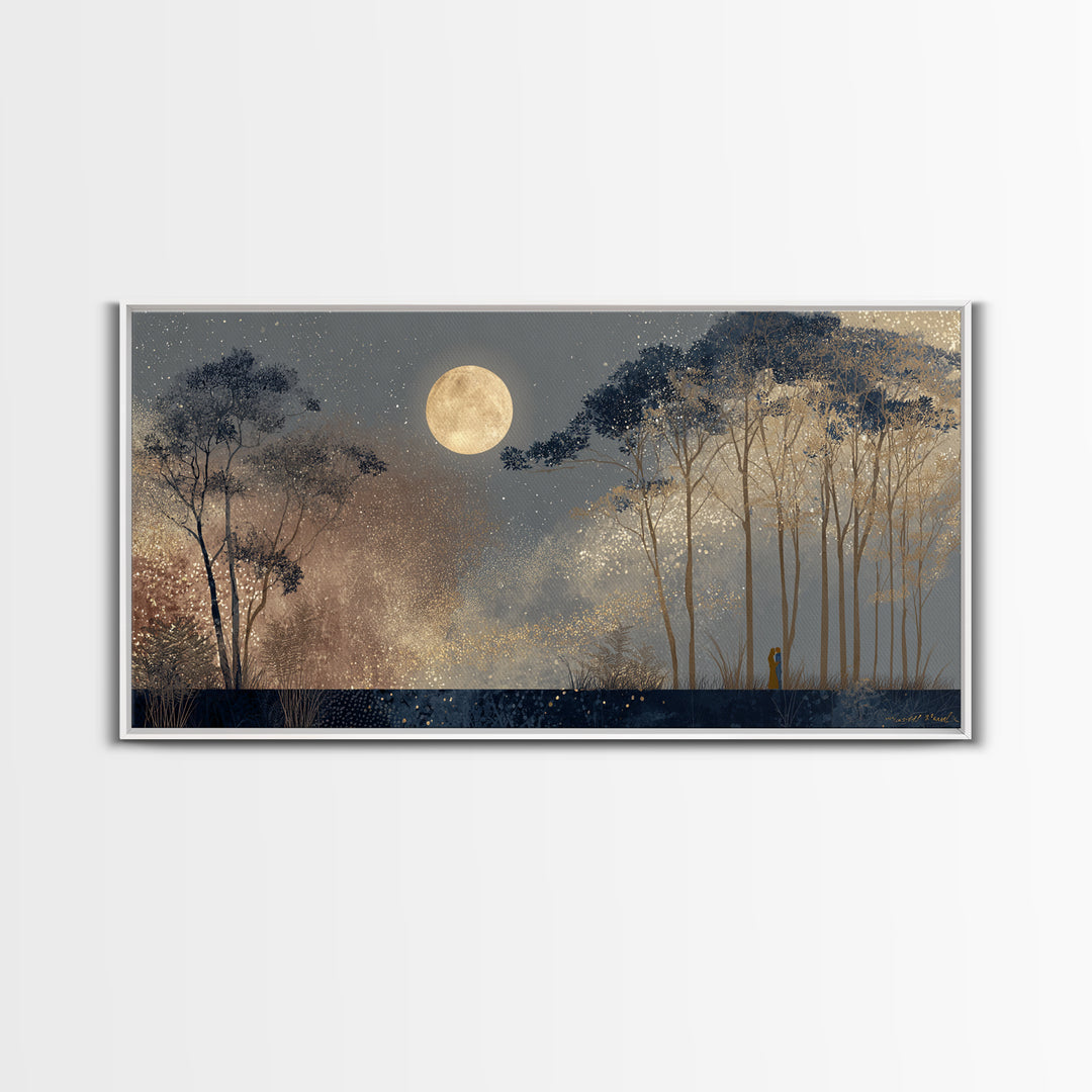 Couple Silhouette Beneath Moonlit Trees Canvas Print, Wedding Art, Art, Living Room Decor, Romance, Custom Wedding Gift, WED-2x1-49