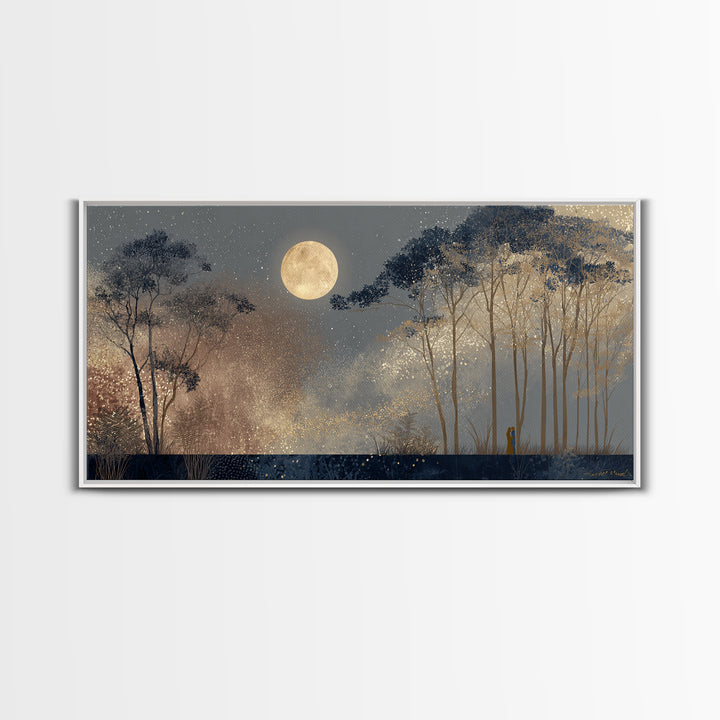 Couple Silhouette Beneath Moonlit Trees Canvas Print, Wedding Art, Art, Living Room Decor, Romance, Custom Wedding Gift, WED-2x1-49