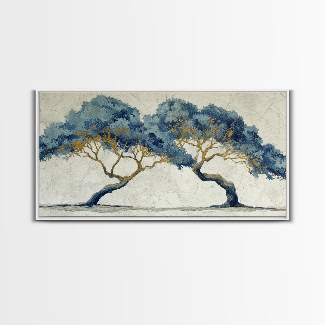 Two Intertwined Trees as Symbolic Artwork Framed Canvas Print, Wedding Art, Custom Wedding, Living Room Decor, Romance, WED-2x1-67