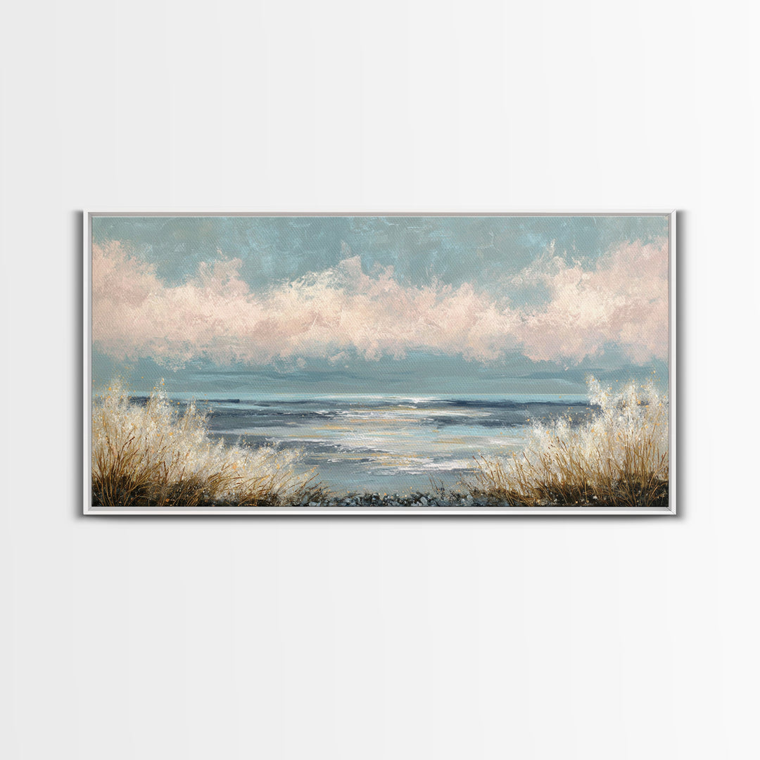 Blush Cloudscape with Dreamy Atmosphere Framed Canvas Print, Wedding Art, Room Decor, Living Room Decor, Fine Art, Romance, WED-2x1-83