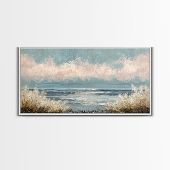 Blush Cloudscape with Dreamy Atmosphere Framed Canvas Print, Wedding Art, Room Decor, Living Room Decor, Fine Art, Romance, WED-2x1-83