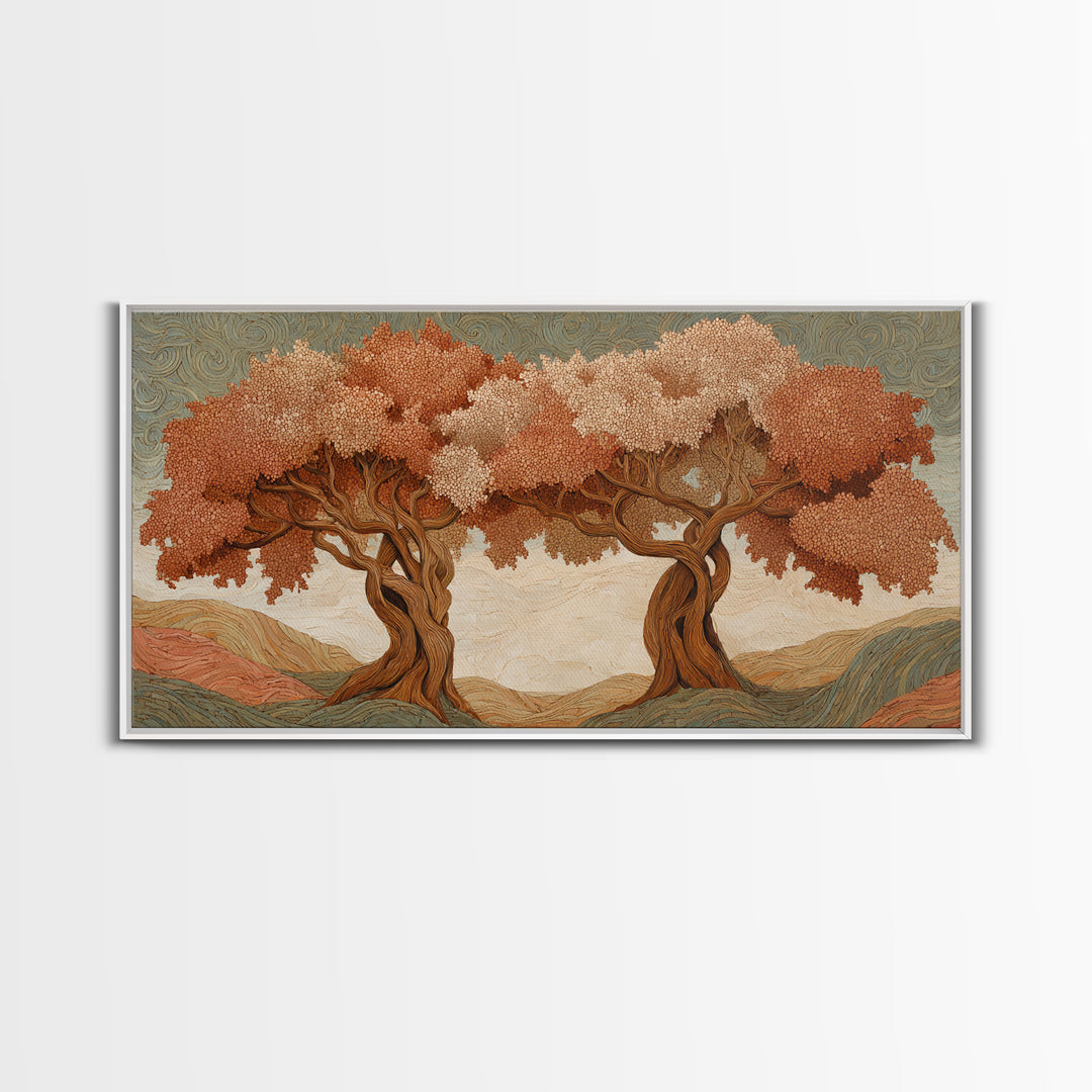 Two Intertwined Trees as Symbolic Artwork Framed Canvas Print, Wedding Art, Wedding Dress, Living Room Decor, Fine Art, Romance, WED-2x1-91