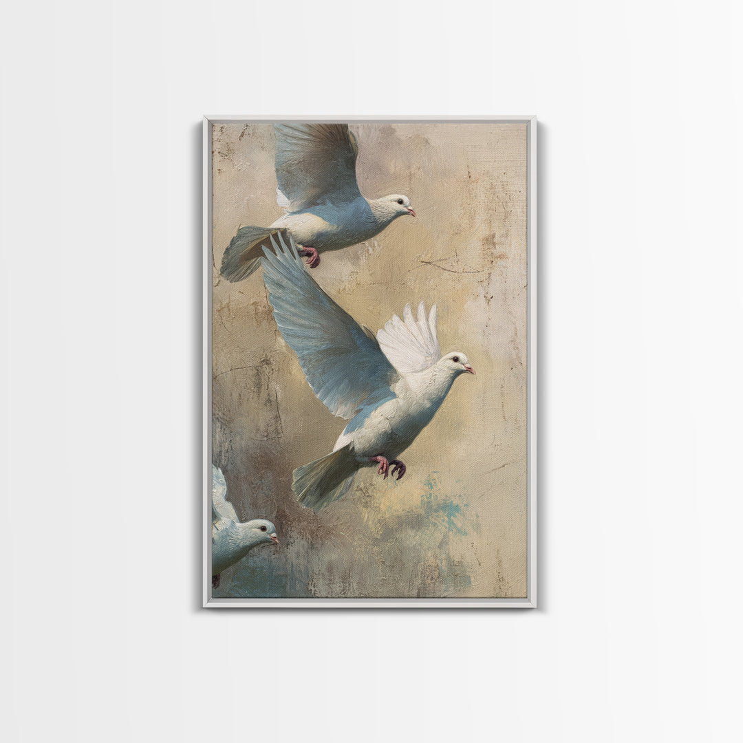 Doves Flying Through Soft Golden Light Framed Canvas Print, Wedding Art, Bride and Groom, Living Room Decor, Fine Art, Romance, WED-2x3-19