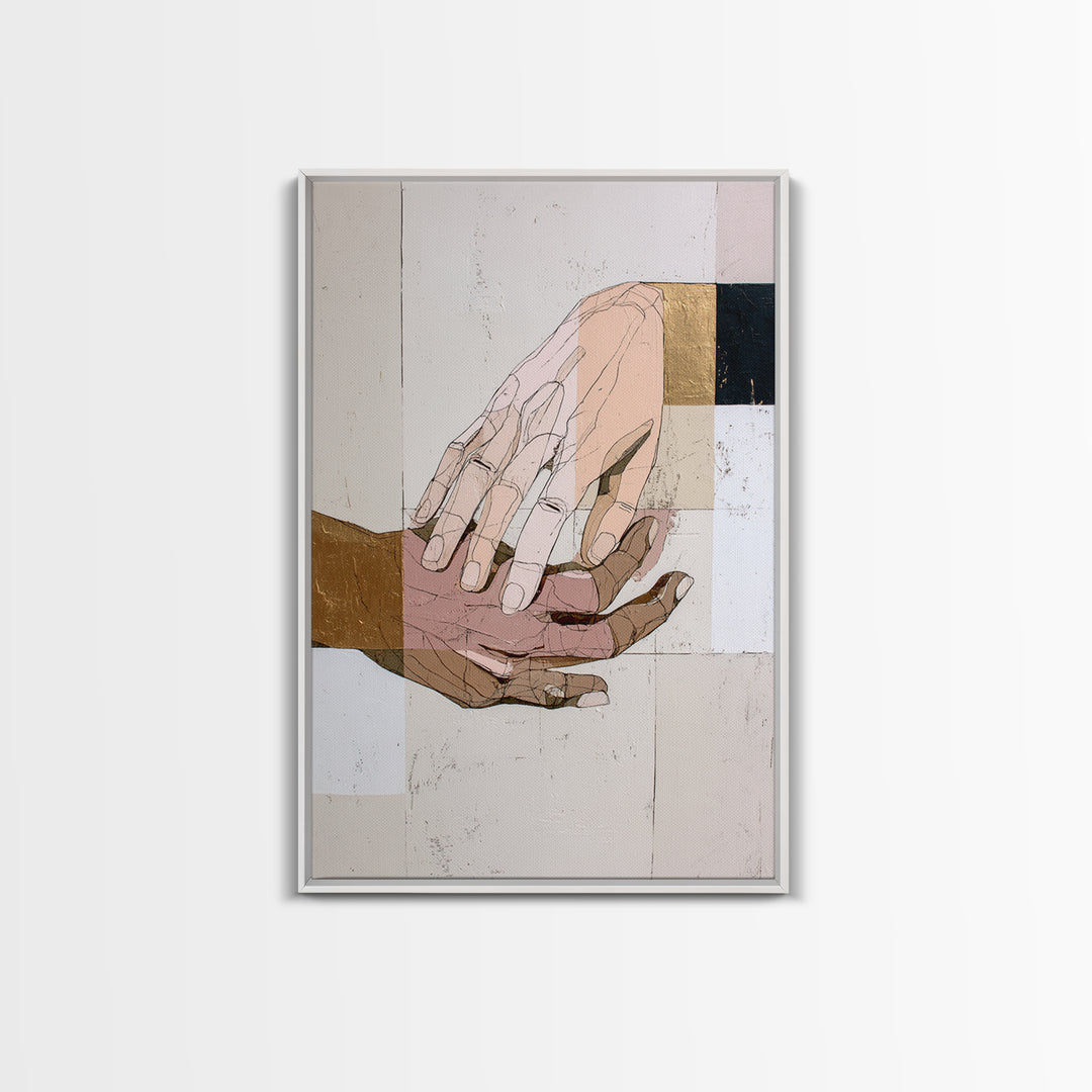 Hands Nearly Touching Framed Canvas Print, Wedding Art, Jewish Art, Living Room Decor, Abstract Art, Romance, WED-2x3-24