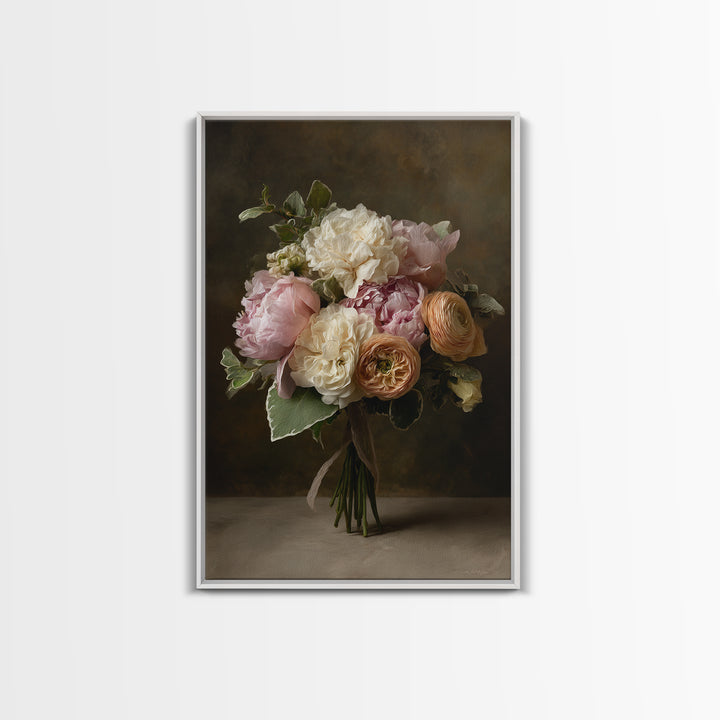 Peony and Ranunculus Bouquet Framed Canvas Print, Wedding Art, Personalized Wedding, Living Room Decor, Fine Art, Romance, WED-2x3-52