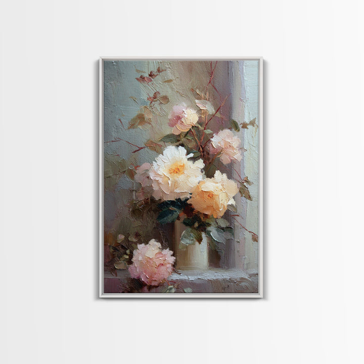 Romantic Candle and Floral Still Life Framed Canvas Print, Wedding Art, Gallery Decor, Living Room Decor, Oil Painting, Romance, WED-2x3-6
