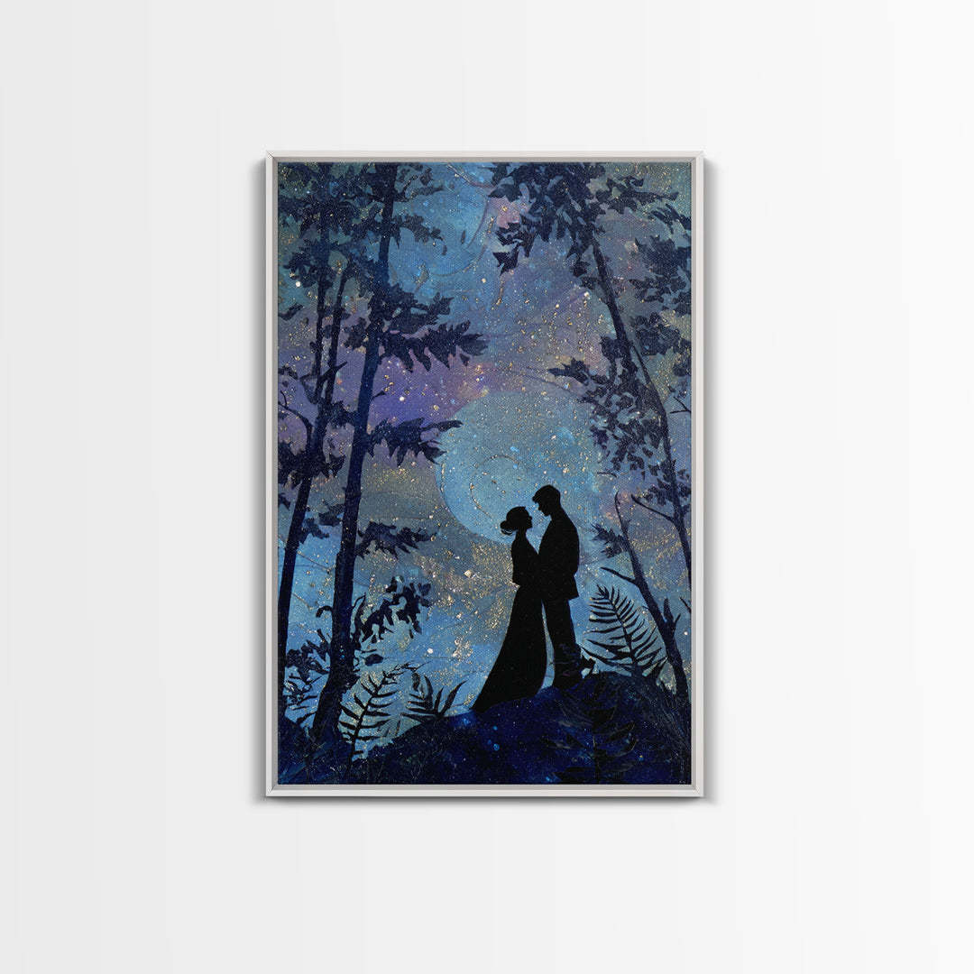 Couple Silhouette Beneath Moonlit Trees Canvas Print, Wedding Art, Wedding, Living Room Decor, Romance, Wedding Guestbook, WED-2x3-61