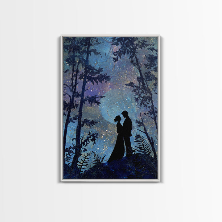 Couple Silhouette Beneath Moonlit Trees Canvas Print, Wedding Art, Wedding, Living Room Decor, Romance, Wedding Guestbook, WED-2x3-61