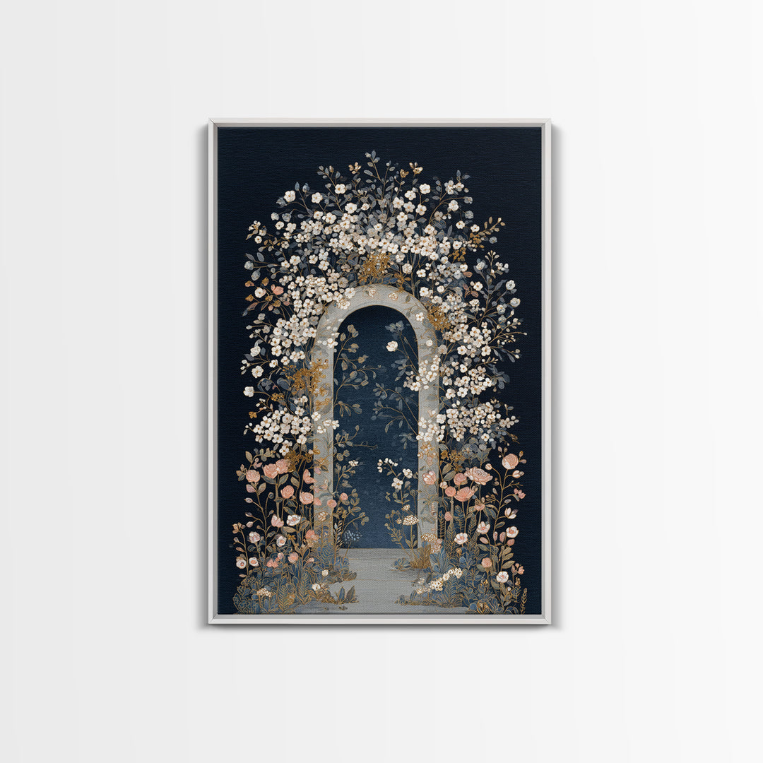 Romantic Garden Arch Covered Framed Canvas Print, Wedding Art, Wedding, Living Room Decor, Oil Painting, Romance, WED-2x3-90