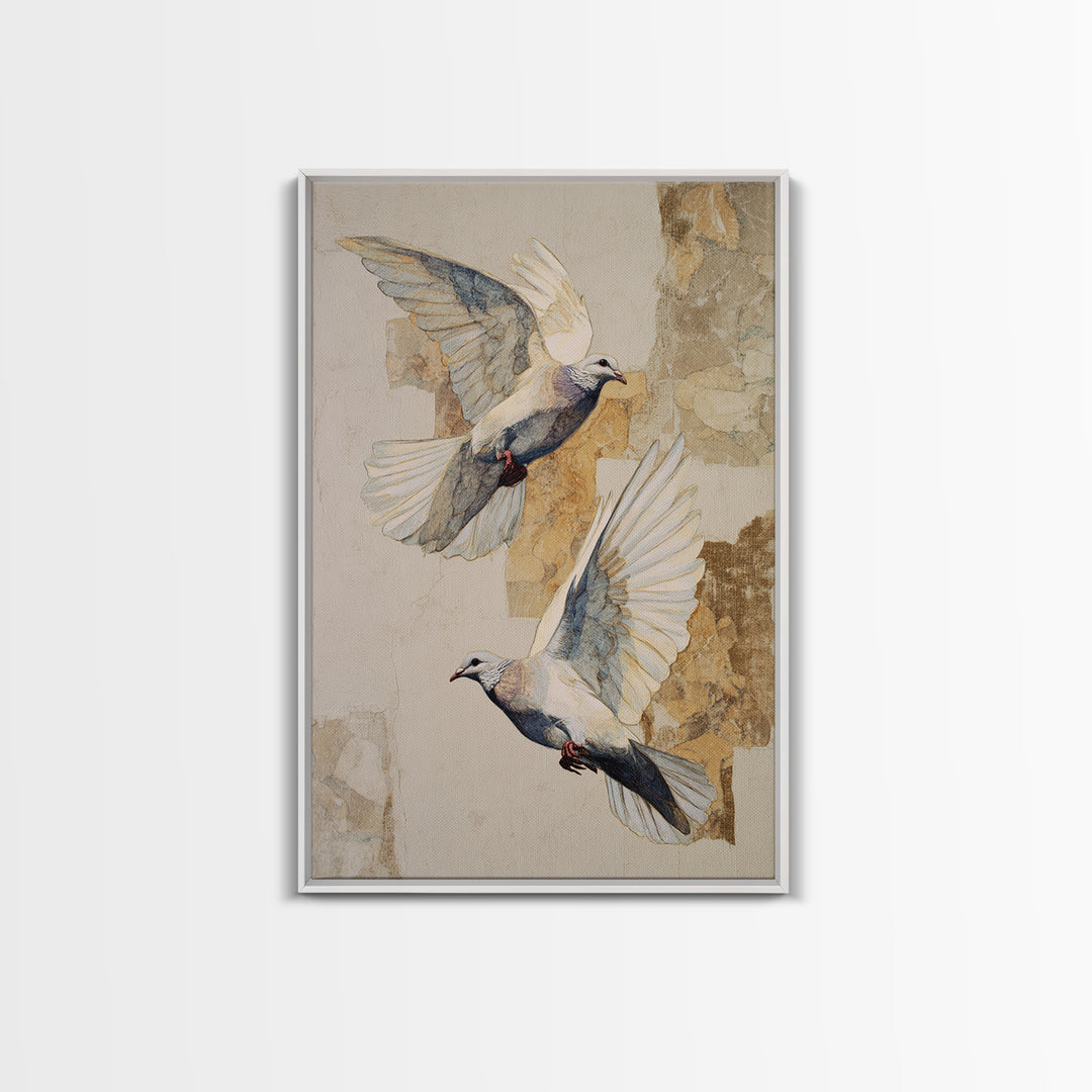 Doves Flying Through Soft Golden Light Canvas Print, Wedding Art, Art Print, Living Room Decor, Romance, Downloadable Art, WED-2x3-91